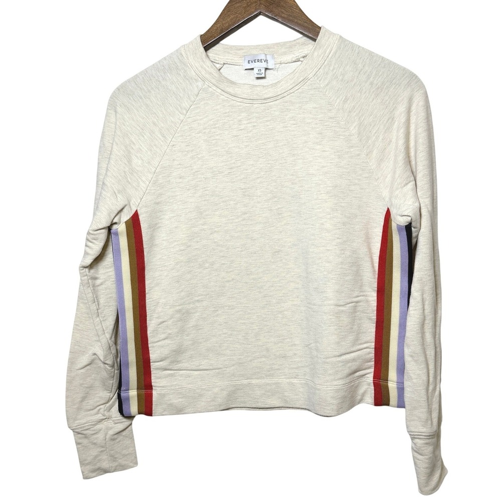 Evereve Womens XS Oatmeal Heather Side Stripe Raglan Sweatshirt KSW121793-E-SL